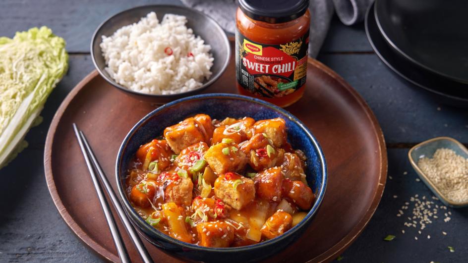 Édes chili szószos tofu kínai kellel