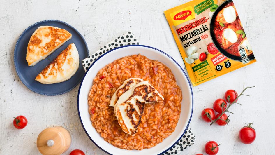 Paradicsomos rizottó sült halloumi sajttal
