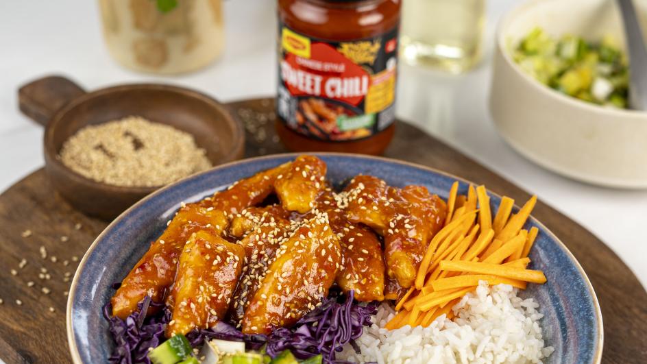 Édes-Chilis Csirkemell Tál
