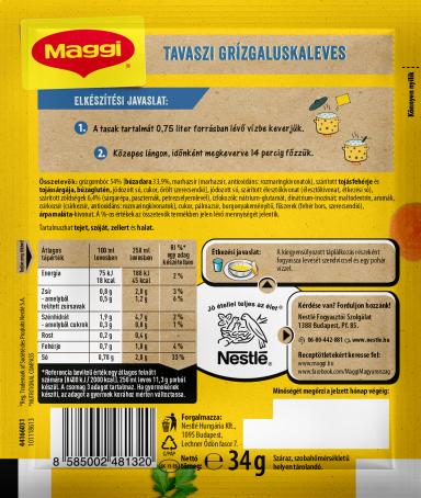 MAGGI Tavaszi grízgaluska leves termék hátoldala